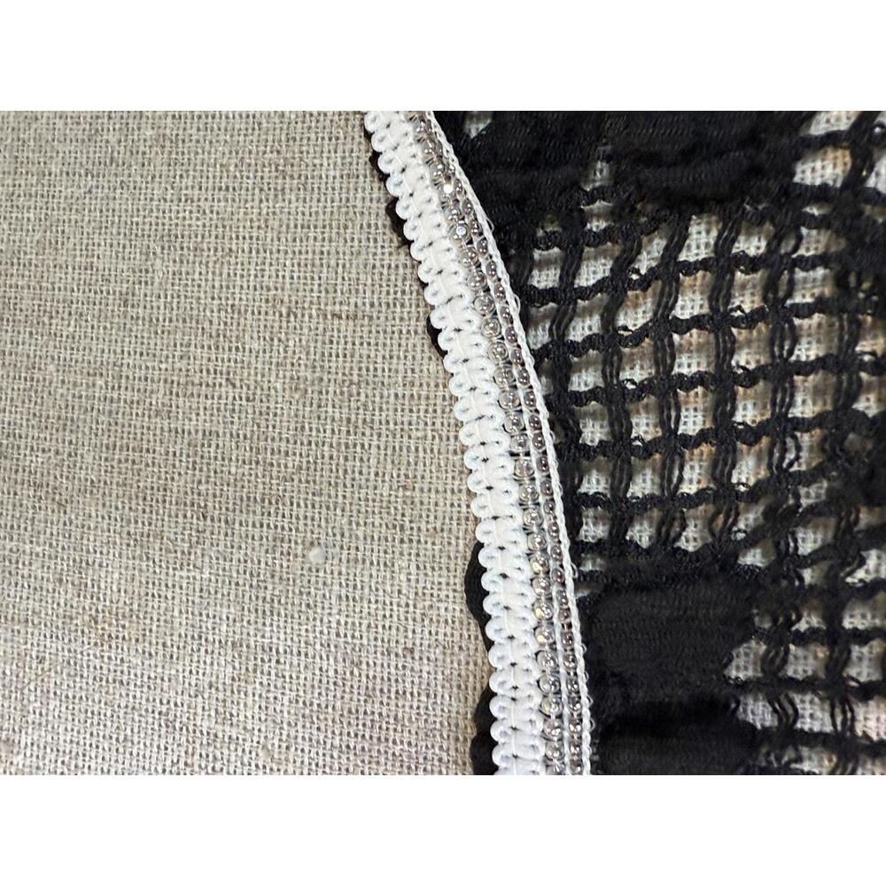 Free People Black Crochet Open-Back Long Sleeve Top with White Trim - Picture 3 of 8